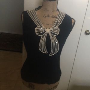 Black V-Neck Sweater with off site sequins bow